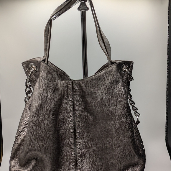 Gray Textured Leather Shoulder Bag with Studded Accents by Michael Kors - Picture 1 of 9